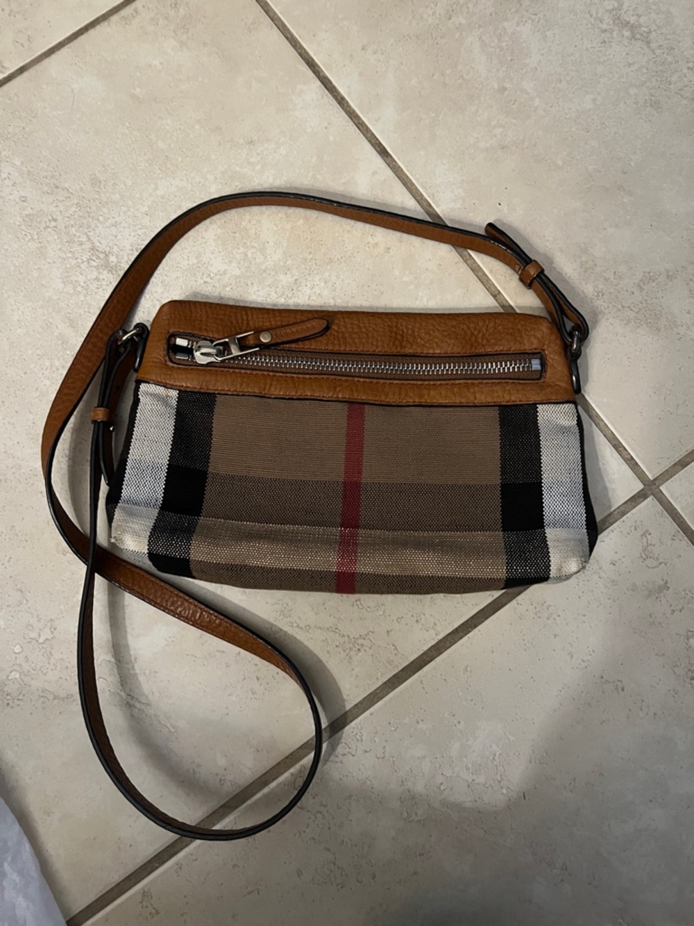 Burberry House Check Farley Canvas Leather Crossbody Bag 10.5" L x 7" H